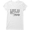 Life is Better w/ Jesus - Bella Womens V-Neck - wht/blk/italic